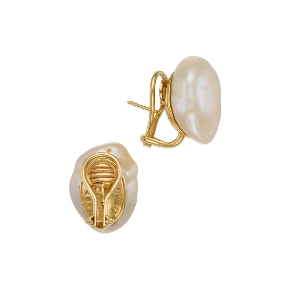 17K YELLOW GOLD AND CULTURED PEARL EARRINGS - 2