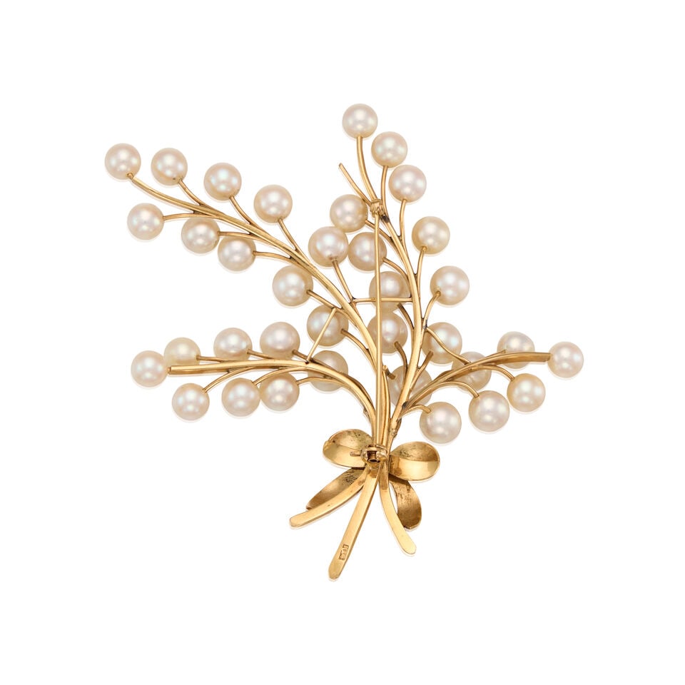 14K GOLD AND CULTURED PEARL BROOCH - 2