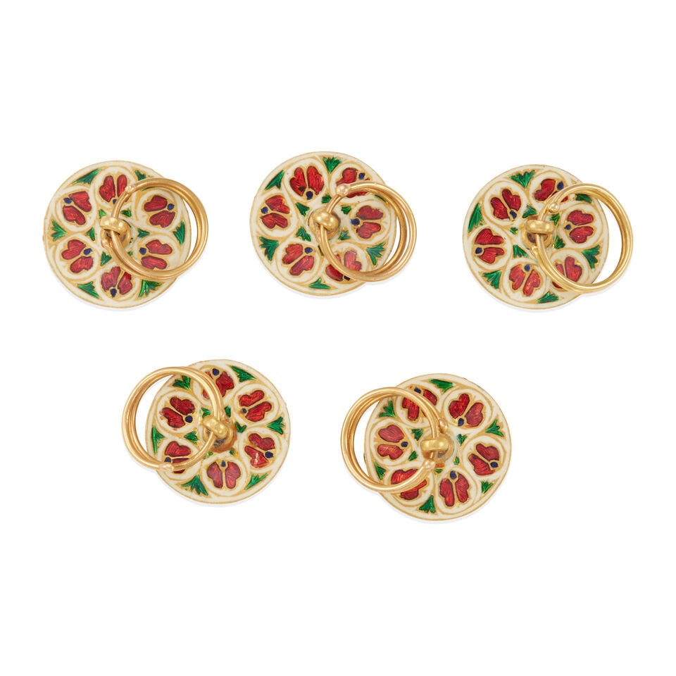 18K YELLOW GOLD, GEMSTONE, AND ENAMEL DRESS SET - 2