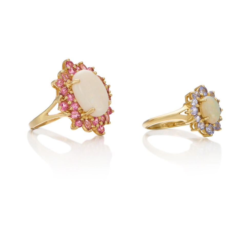 TWO 14K GOLD, OPAL, TOURMALINE AND TANZANITE RINGS - 2
