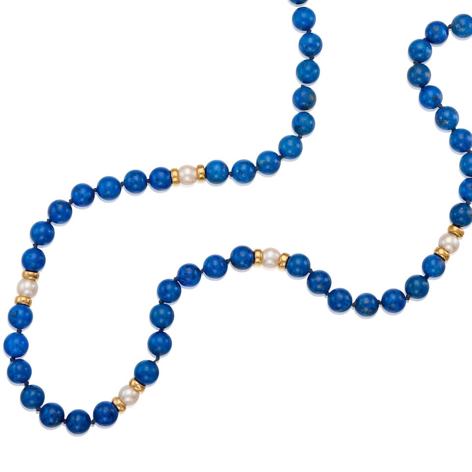 14K GOLD, LAPIS LAZULI, AND CULTURED PEARL NECKLACE - 2