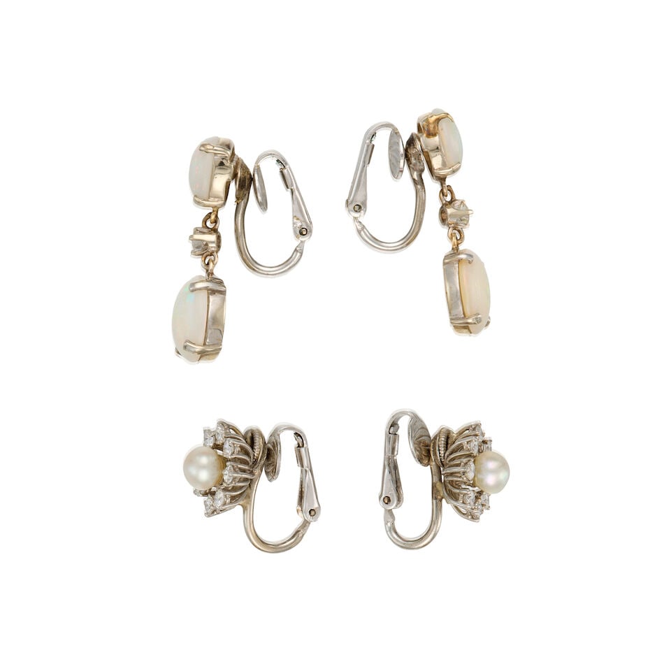 CULTURED PEARL, DIAMOND AND OPAL EARRINGS - 2