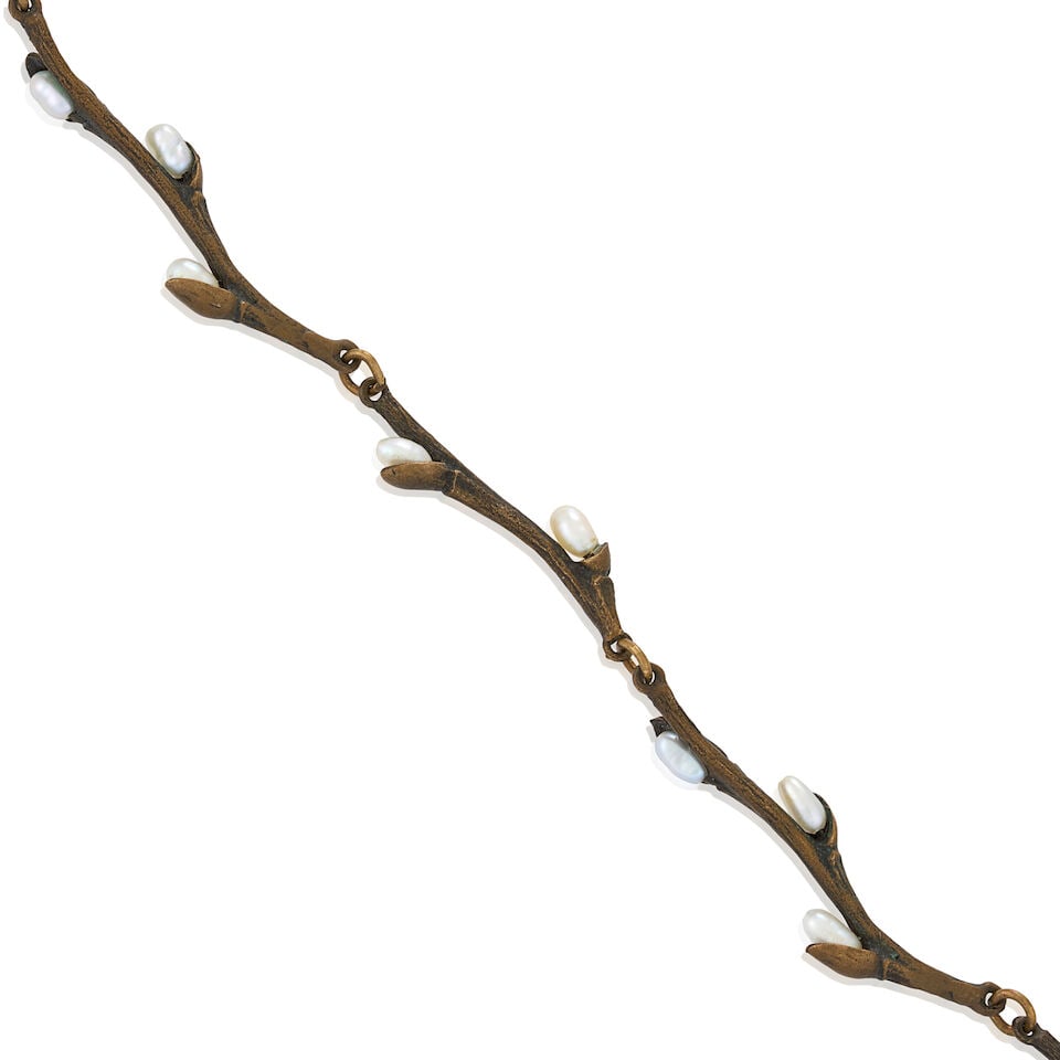 ATTRIBUTED TO JOHN IVERSEN WILLOW: COPPER BASED METAL AND CULTURED PEARL NECKLACE - 3