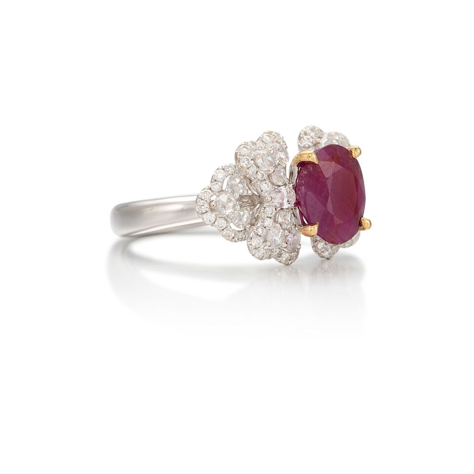 18K WHITE GOLD, RUBY AND DIAMOND RING - 2