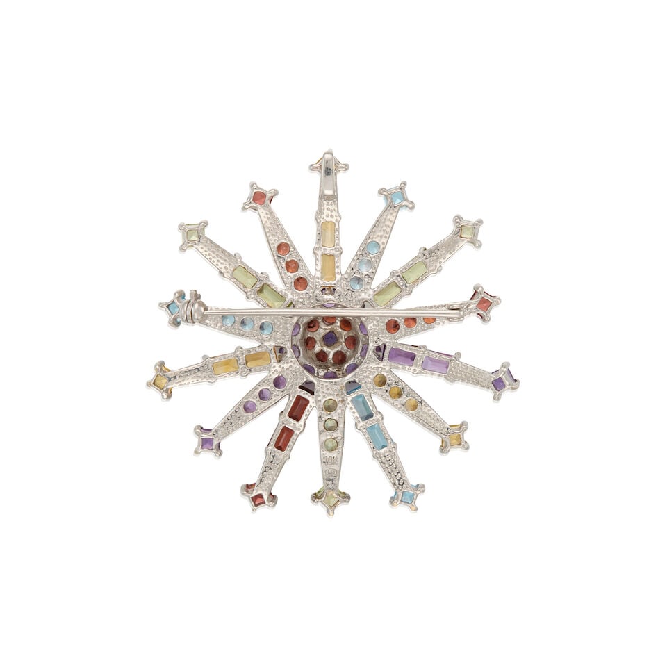 10K WHITE GOLD AND GEMSET STAR PENDANT BROOCH - 2