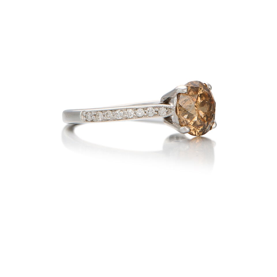 14K WHITE GOLD, COLORED DIAMOND, AND DIAMOND RING WITH GIA REPORT - 2