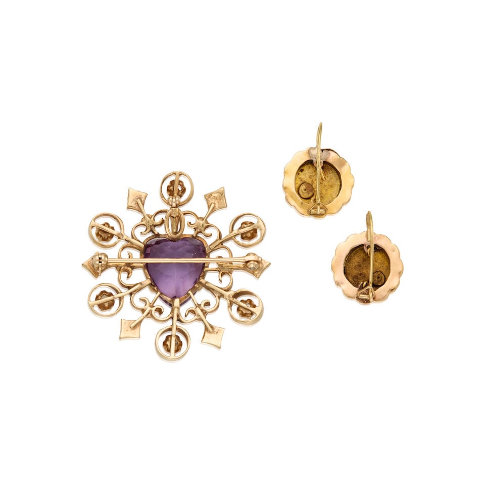 GOLD, GEM SET, AND DIAMOND EARRINGS AND BROOCH - 2