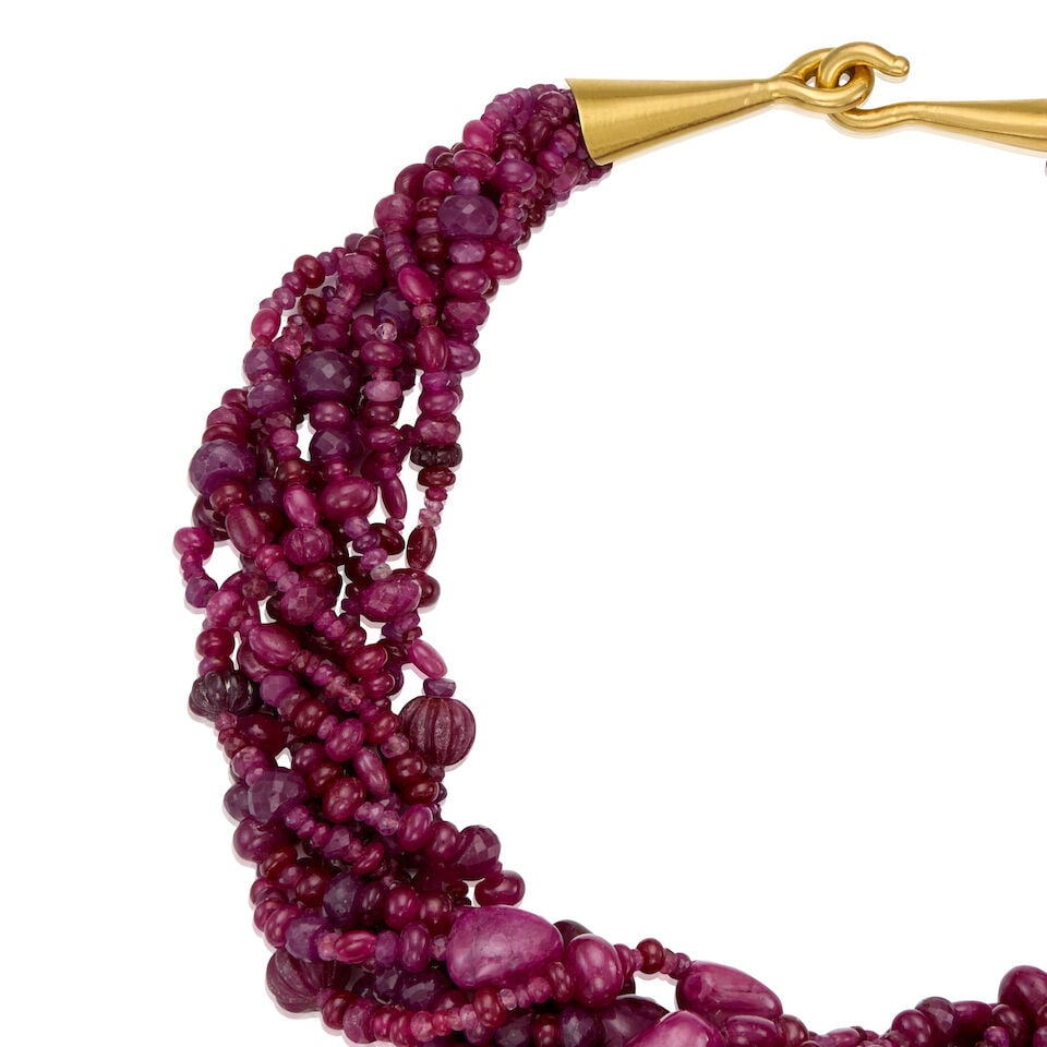 18K YELLOW GOLD AND RUBY TORSADE NECKLACE - 2