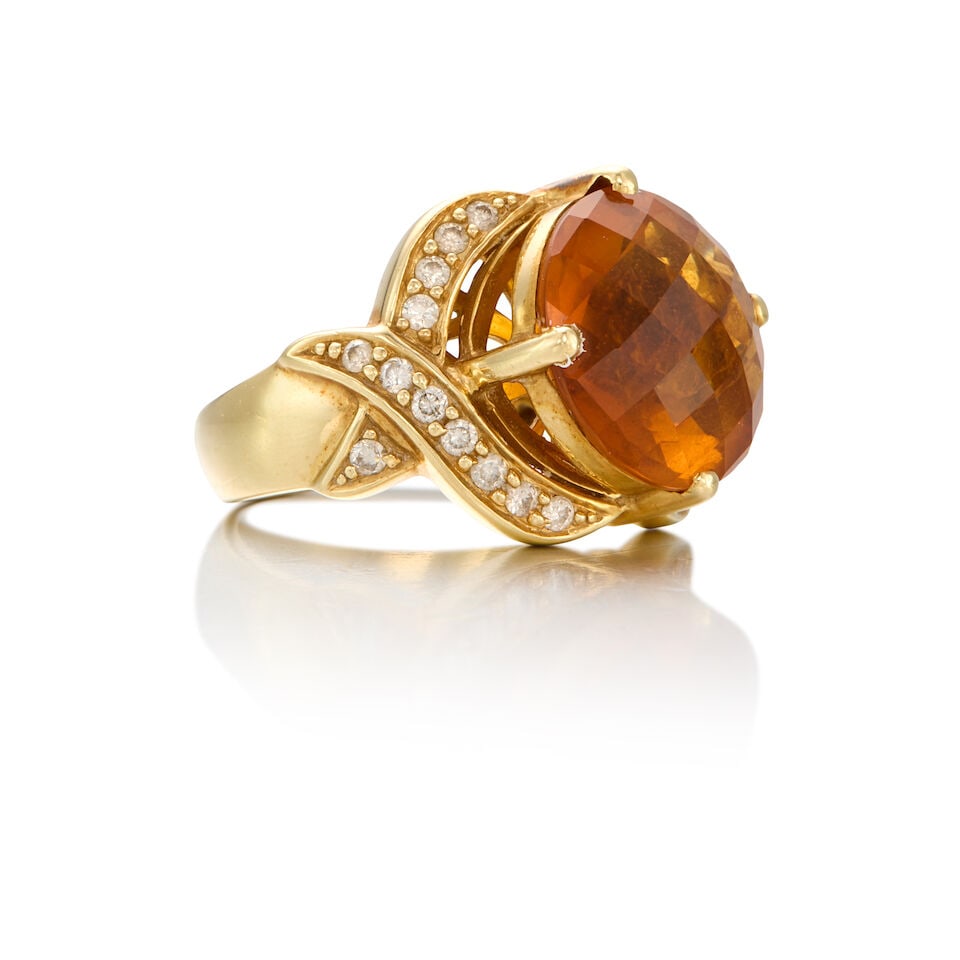14K GOLD, CITRINE AND DIAMOND RING - 2