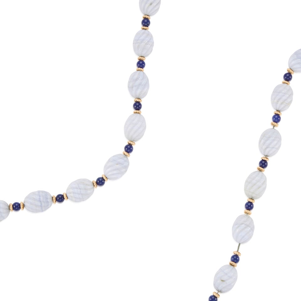 14K YELLOW GOLD, CHALCEDONY, AND SODALITE NECKLACE - 2