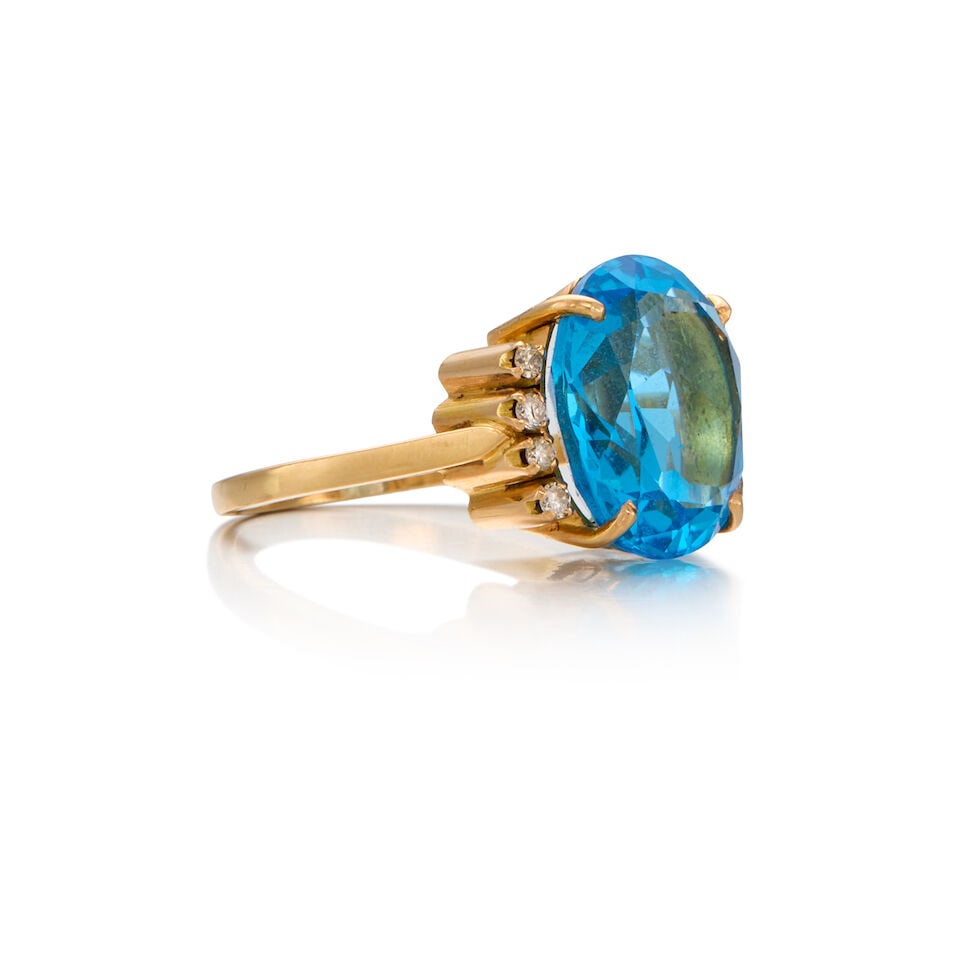 18K GOLD, TOPAZ AND DIAMOND RING - 2