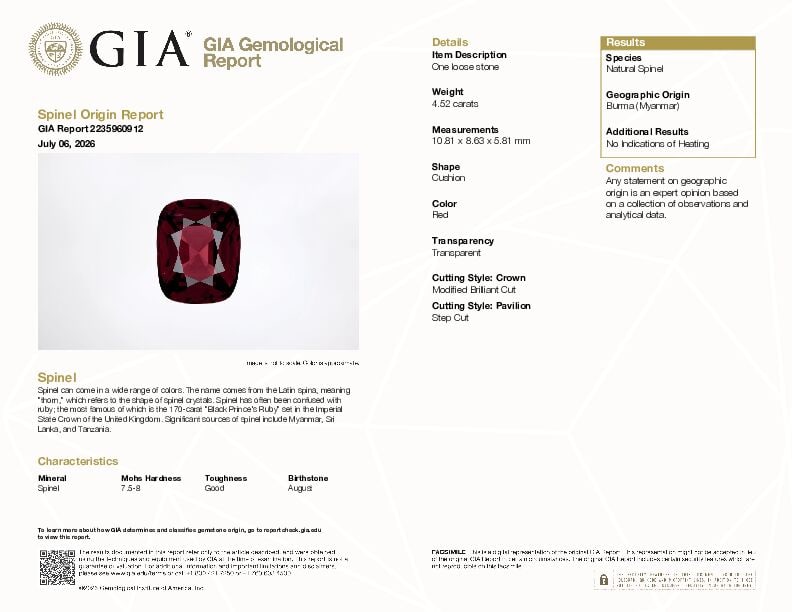 ONE LOOSE SPINEL WITH GIA REPORT - 2