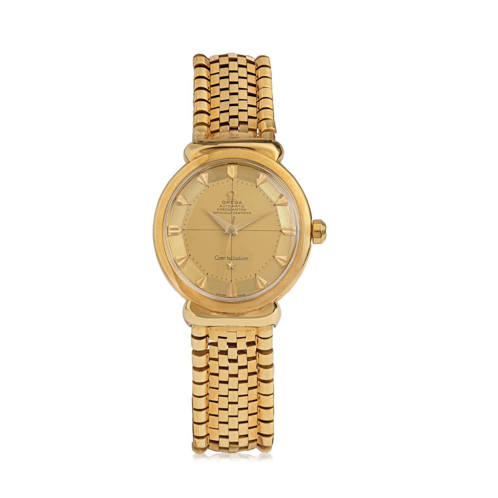 Omega. An 18K gold bumper automatic calendar bracelet watch with pie-pan dial Constellation Gra... (1 of 1)