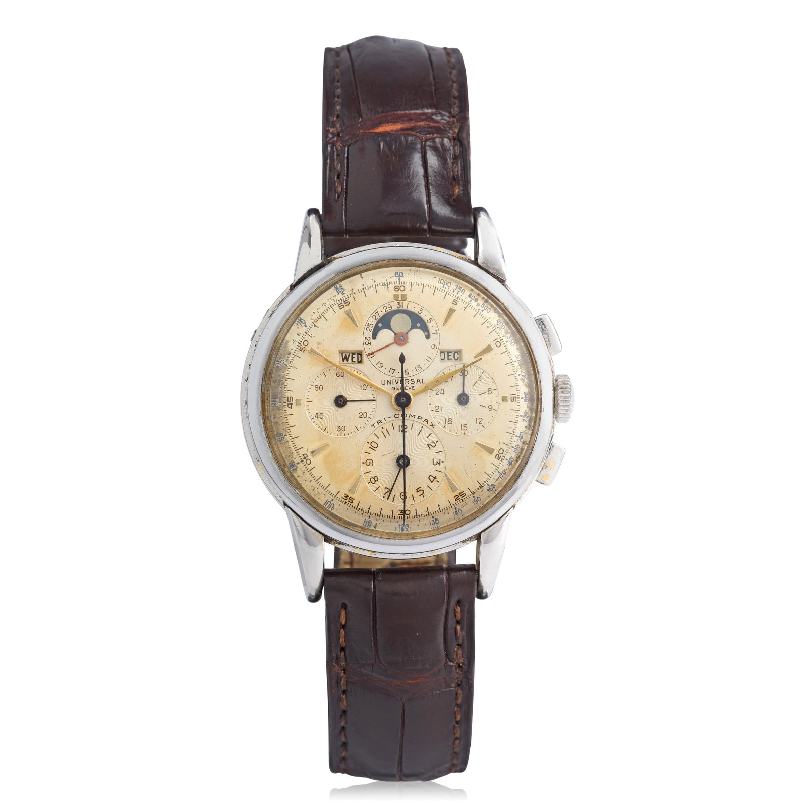 Universal Genève. A stainless steel manual wind triple calendar chronograph wristwatch with... (1 of 1)