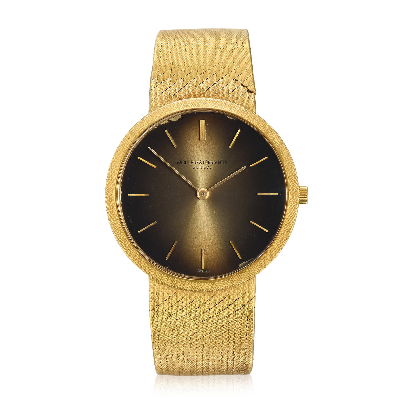 Vacheron & Constantin. An 18K gold manual wind bracelet watch Ref: 6352, Purchased 21st June 1974: Vacheron & Constantin. An 18K gold manual wind bracelet watch Reference: 6352 Date: Purchased 21st June 1974 Movement: 17-jewel Cal.1003 manual wind, stamped with the Seal of Geneva, No.634193 Dial: S