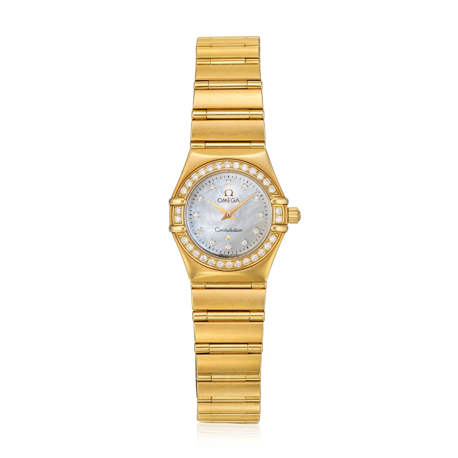 Omega. A lady's 18K gold diamond set quartz bracelet watch with mother of pearl dial Constellat... (1 of 1)