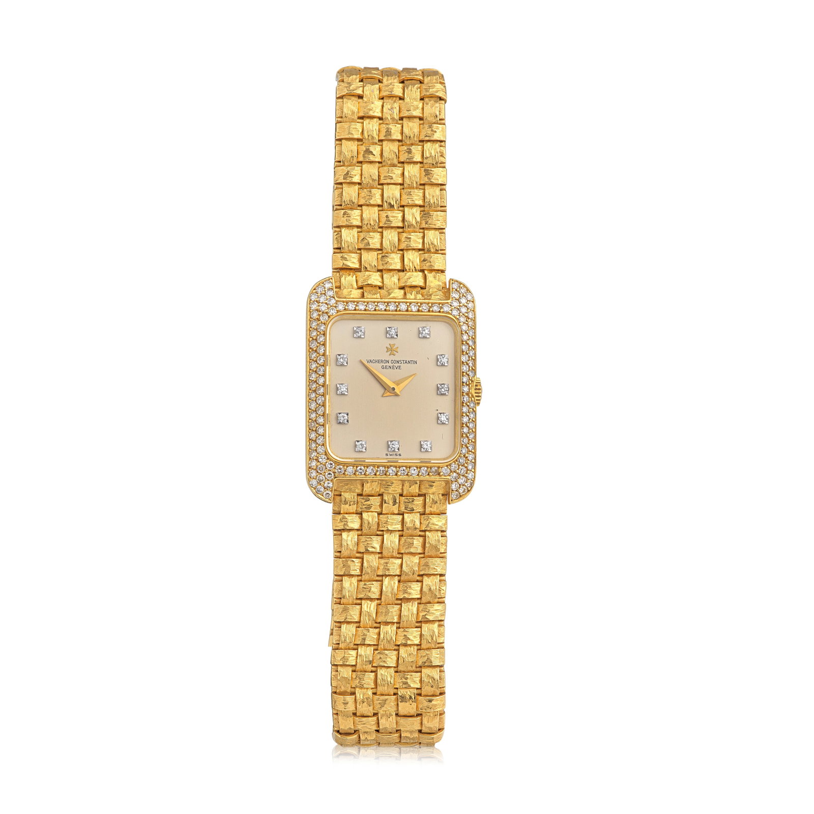Vacheron Constantin. A lady's 18K gold diamond set manual wind bracelet watch Ref: 15212, Circa ...: Vacheron Constantin. A lady's 18K gold diamond set manual wind bracelet watch Reference: 15212 Date: Circa 1990 Movement: 22-jewel Cal.1052 manual wind, adjusted to isochronism, heat, cold and 5 posit