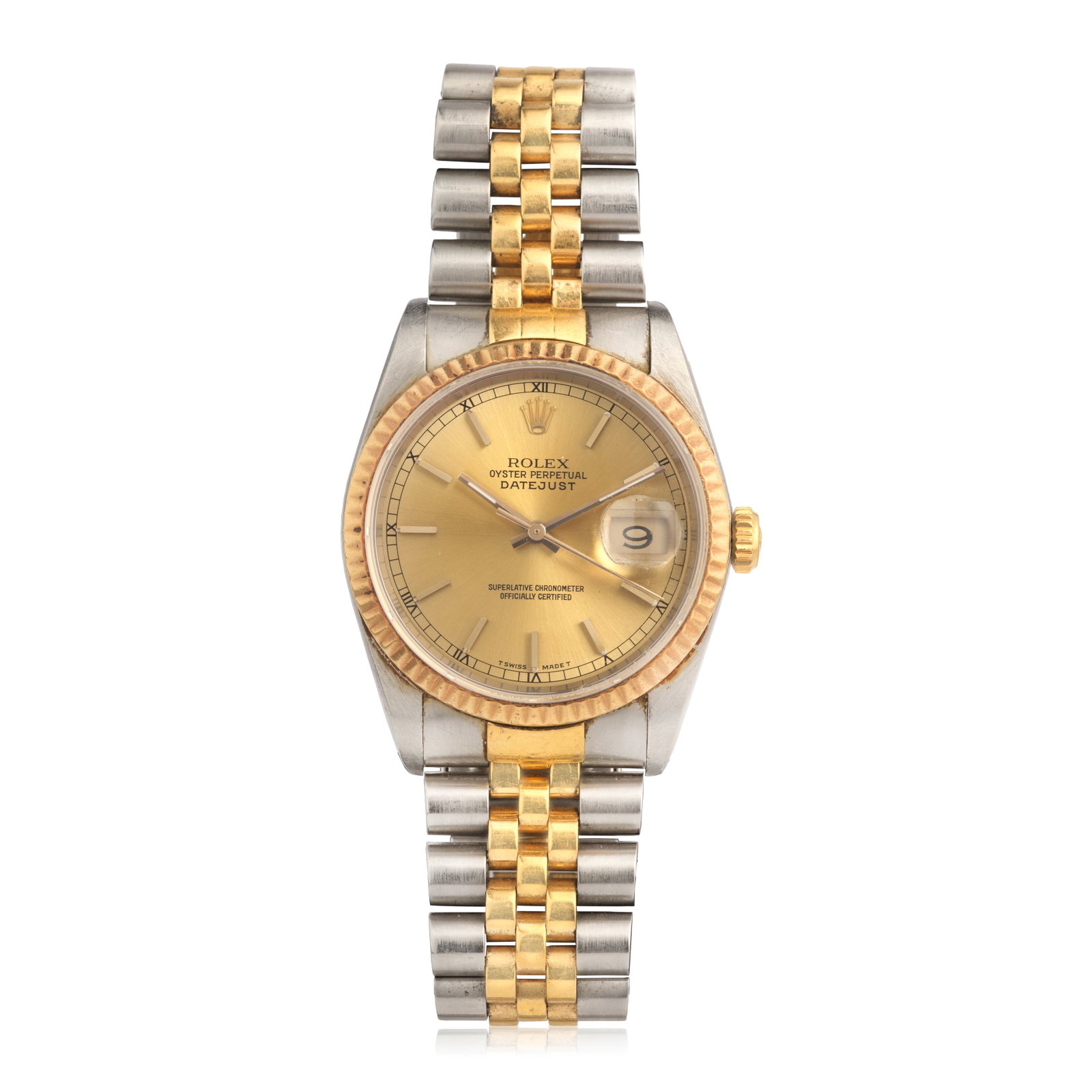 Rolex. A stainless steel and gold automatic calendar bracelet watch Datejust, Ref: 16233, Circa...: Rolex. A stainless steel and gold automatic calendar bracelet watch Model: Datejust Reference: 16233 Date: Circa 1969 Movement: 31-jewel Cal.3135 automatic, adjusted to 5 positions & temperature, No.7