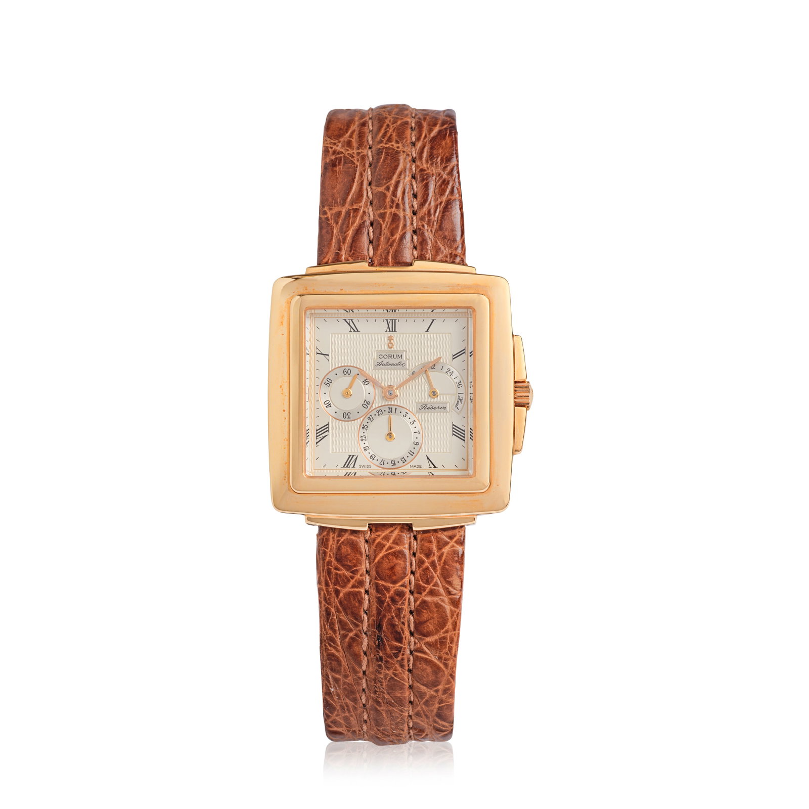 Corum. An 18K rose gold automatic calendar wristwatch with power reserve indication Quadratus R... (1 of 1)