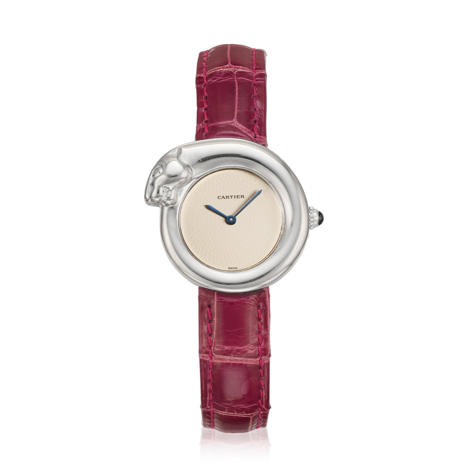 Cartier. An 18K white gold quartz wristwatch Panthère 1925, Ref: 2476, Circa 2000: Cartier. An 18K white gold quartz wristwatch Model: Panthère 1925 Reference: 2476 Date: Circa 2000 Movement: 4-jewel Cal.157 quartz Dial: Guilloché engraved silvered, blued steel sword hands