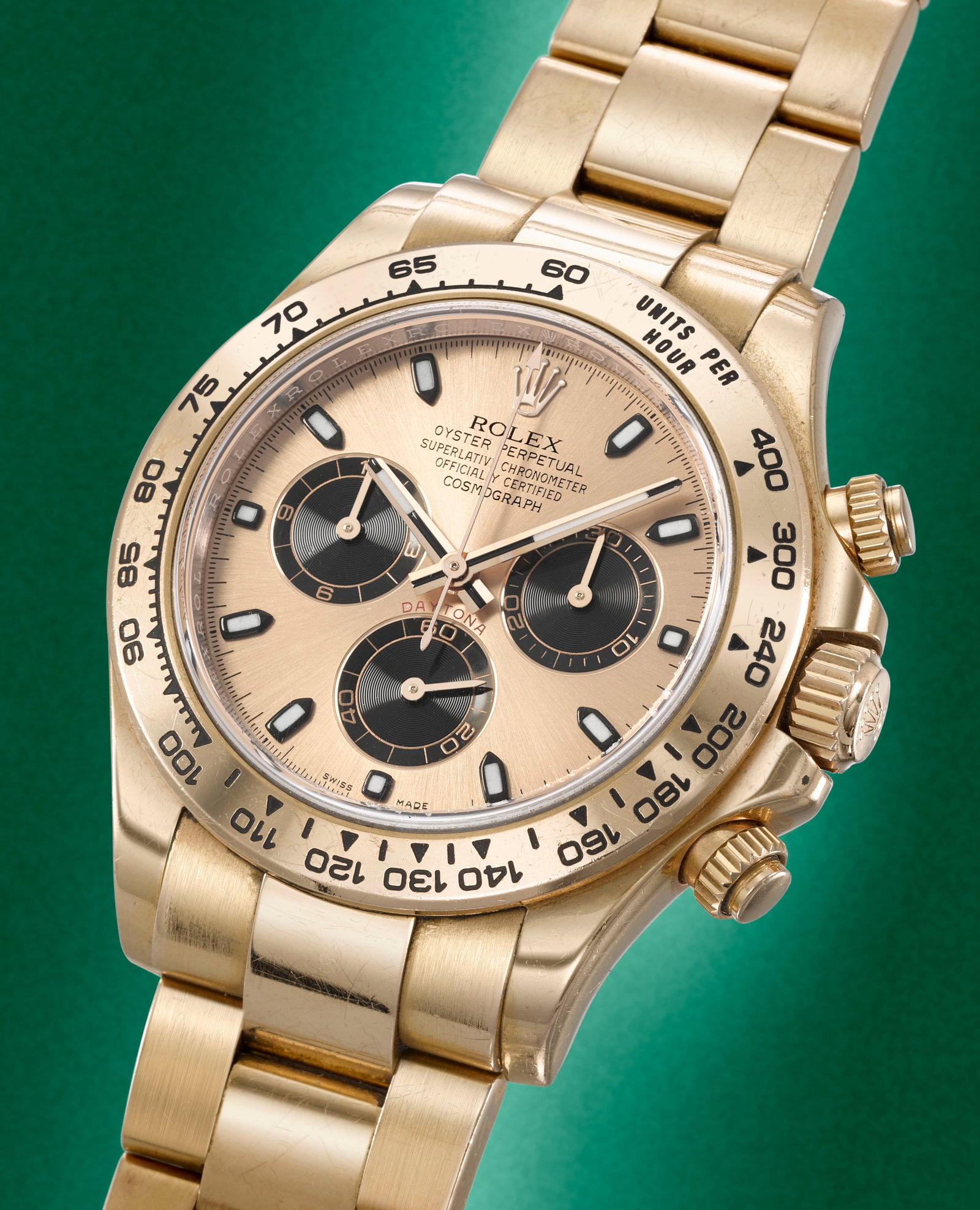 Rolex. A fine 18K rose gold automatic chronograph bracelet watch Cosmograph Daytona, Ref: 11650...: Rolex. A fine 18K rose gold automatic chronograph bracelet watch Model: Cosmograph Daytona Reference: 116505 Date: Circa 2010 Movement: 44-jewel Cal.4130 automatic, adjusted to 5 positions & temperatu
