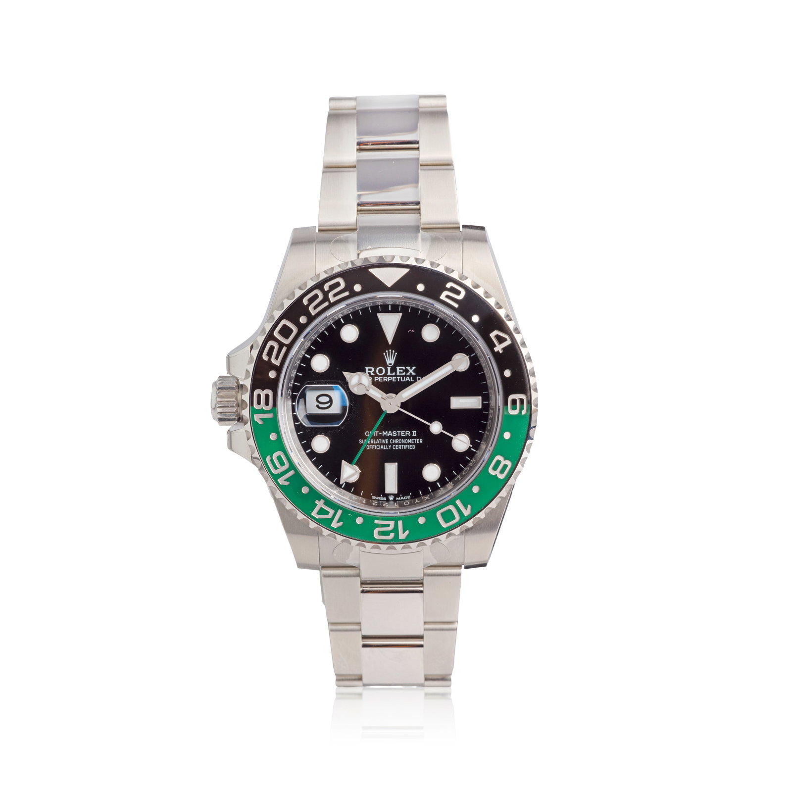 Rolex. A stainless steel automatic calendar bracelet watch with dual time zone GMT-Master II 'S...: Rolex. A stainless steel automatic calendar bracelet watch with dual time zone Model: GMT-Master II 'Sprite' Reference: 126720VTNR Date: Purchased 20th July 2024 Movement: 31-jewel Cal.3285 automatic 