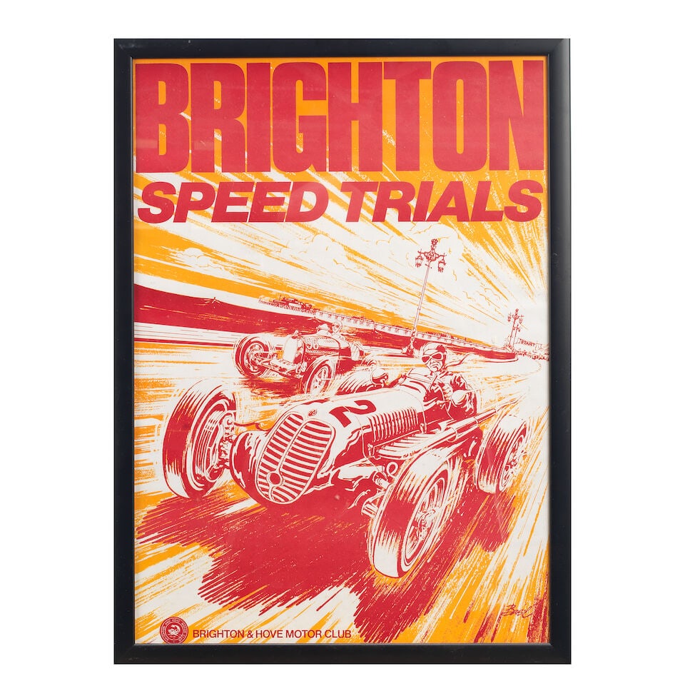 Brighton & Hove Motor Club 'Brighton Speed Trials' posters, ((Qty)): Brighton & Hove Motor Club 'Brighton Speed Trials' posters, majority with artwork after Basil, comprising one undated, 58 x 41cm, framed and glazed, together with a duplicate poster unmounted; with as