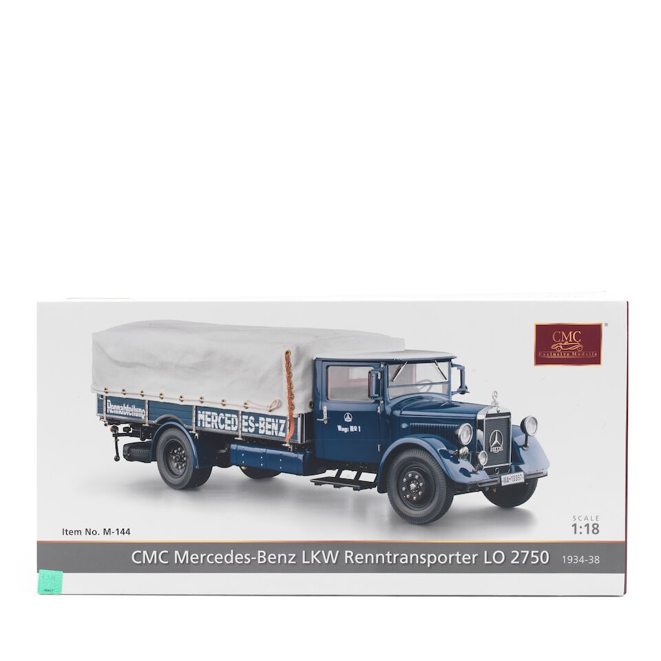 A 1:18 scale model of the 1934-38 Mercedes-Benz LKW Renntransporter LO 2750 by CMC Models of Ger...: A 1:18 scale model of the 1934-38 Mercedes-Benz LKW Renntransporter LO 2750 by CMC Models of Germany, Model M-144, precision detailed die-cast model, hand-built from over 400 parts, contained in origi
