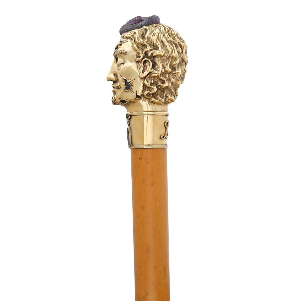 A CONTINENTAL 9K GOLD OVERLAID AMETHYST MEMENTO MORI CANEPossibly Italian - 2