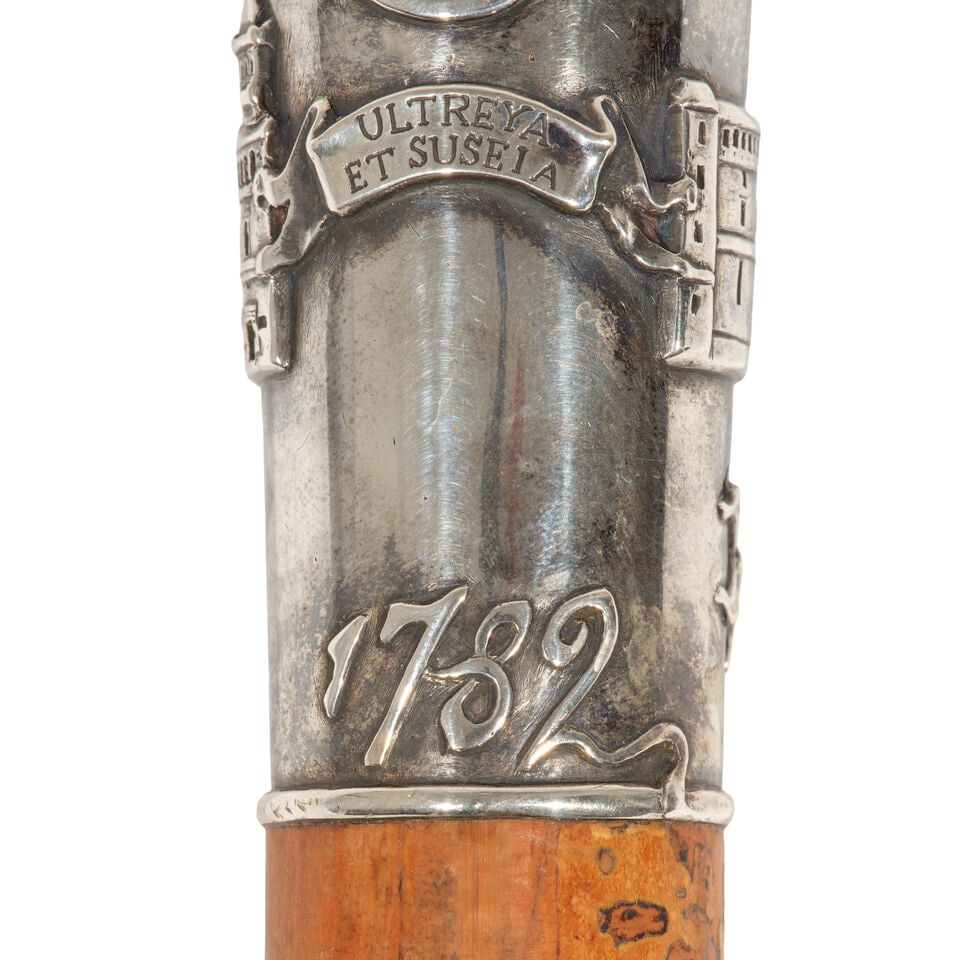 A CONTINENTAL 800 STANDARD SILVER PILGRIMAGE CANELikely Spanish, dated 1782 - 2