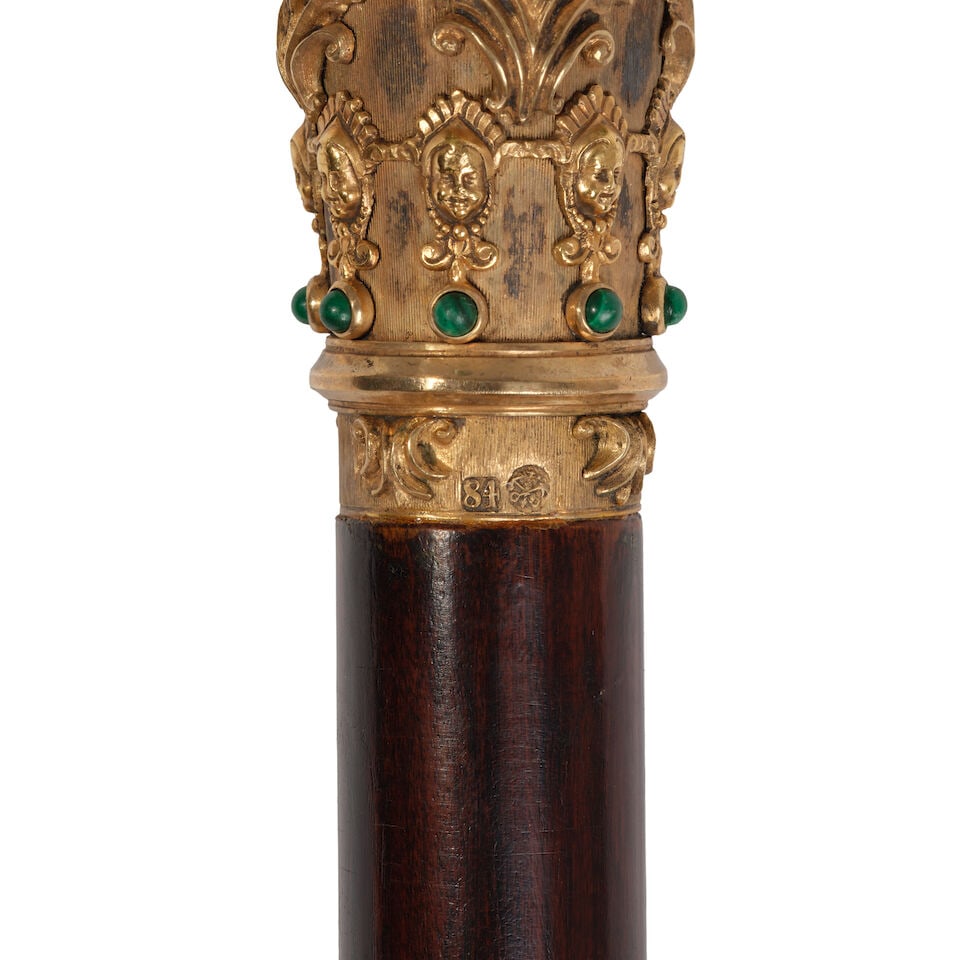A RUSSIAN MODERNE MALACHITE INSET COPPER VERMEIL CANEWith mark for St. Petersburg, circa 1890-1900 - 2