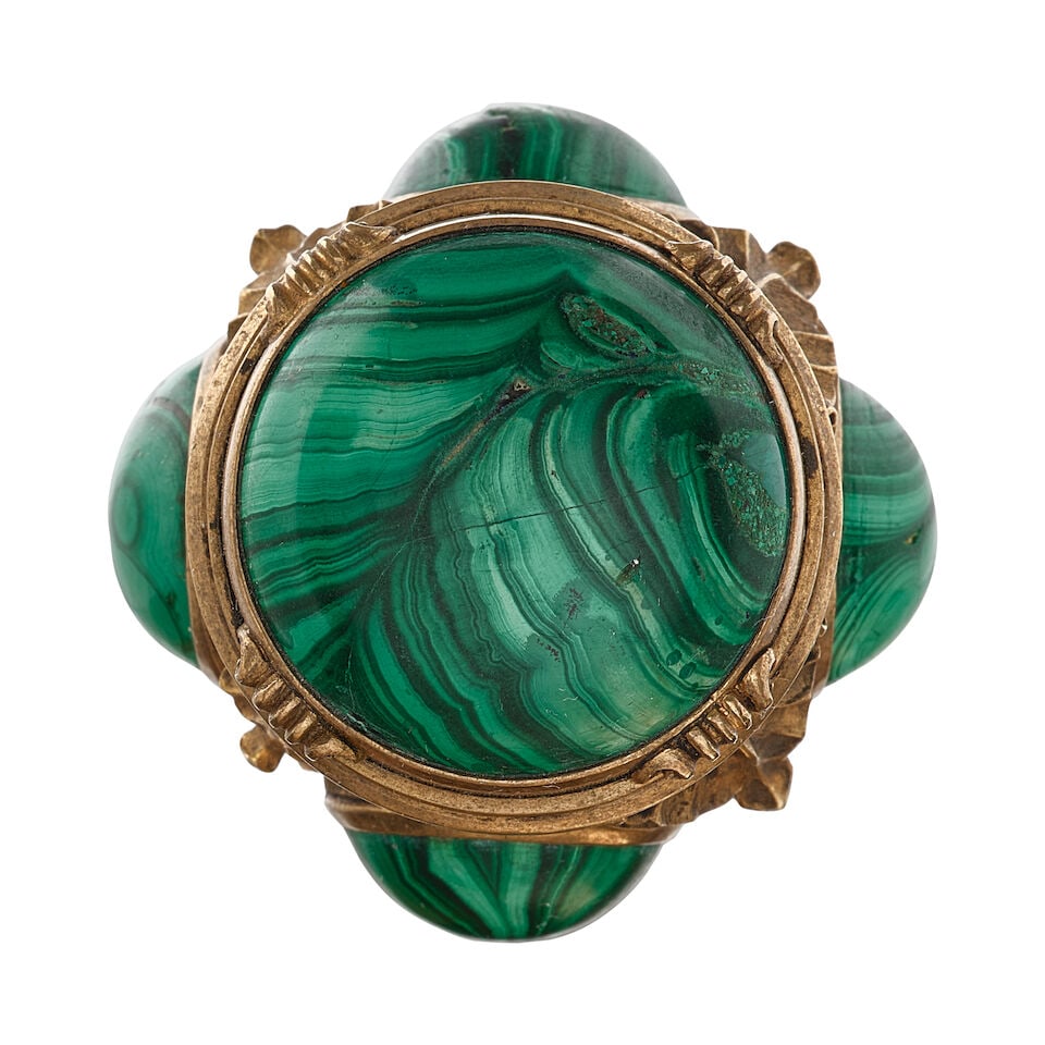 A RUSSIAN MODERNE MALACHITE INSET COPPER VERMEIL CANEWith mark for St. Petersburg, circa 1890-1900 - 3