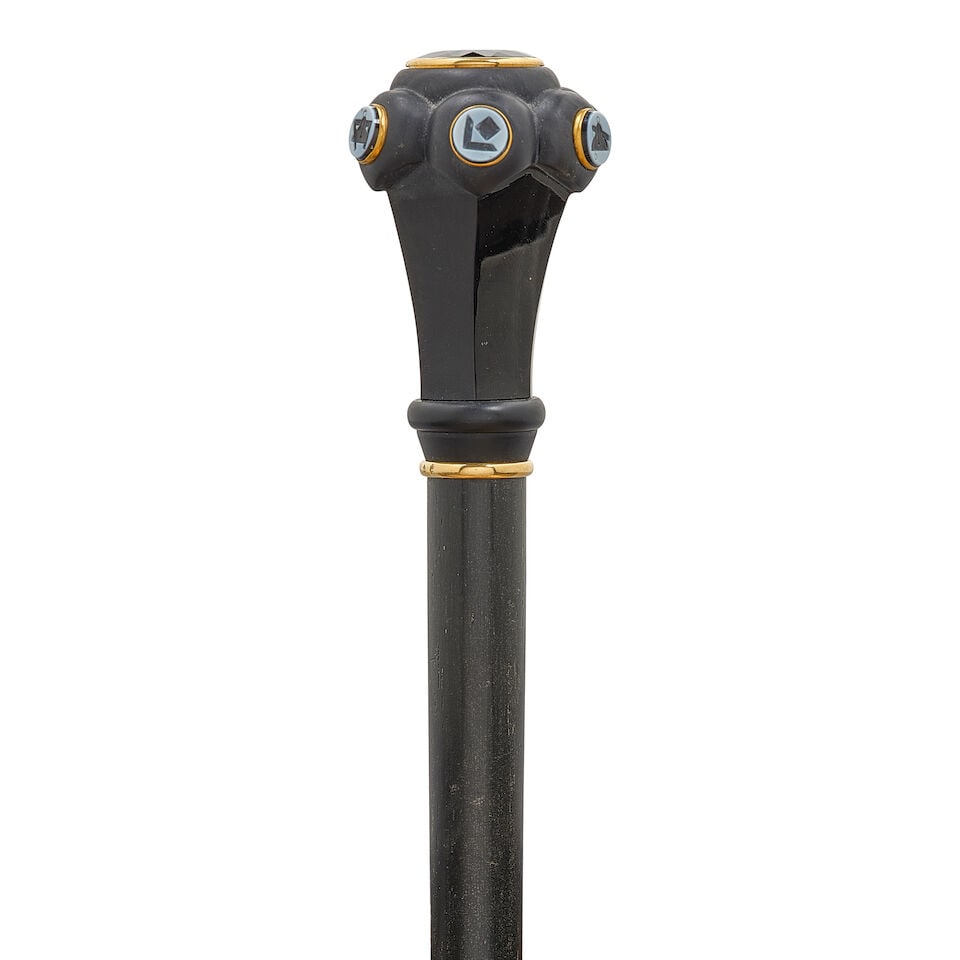 A CONTINENTAL ONYX AND 18K GOLD MASONIC CANEPossibly German, 19th century - 2