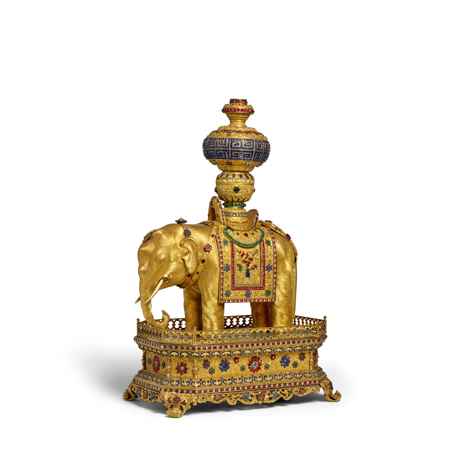 A MAGNIFICENT GILT COPPER ALLOY GLASS-EMBELLISHED ELEPHANT STAND Qianlong/Jiaqing period (1 of 1)