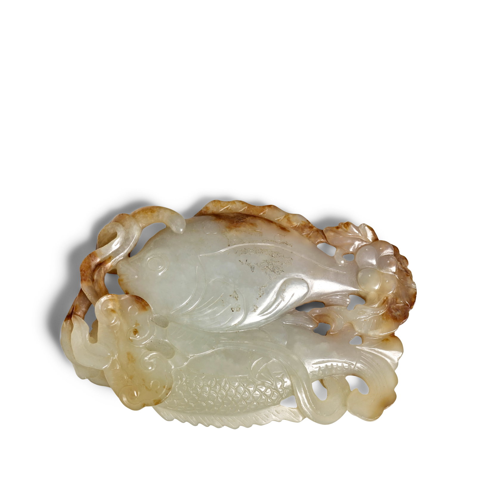 A WHITE AND RUSSET JADE CARVED 'TWIN FISH' PENDANT 18th/19th century (1 of 1)