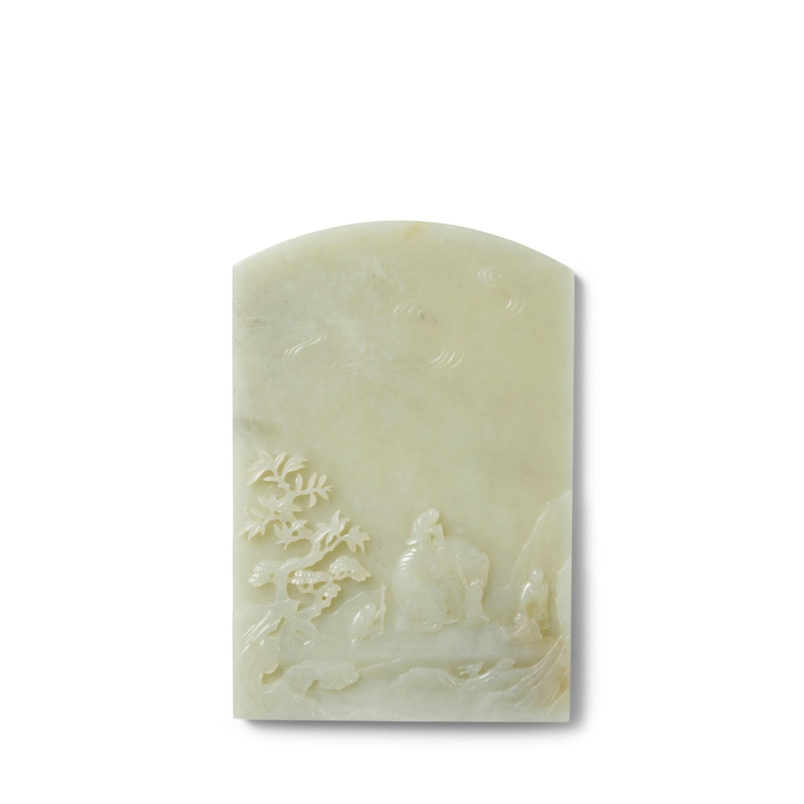 A WHITE JADE 'ELEPHANT AND BOYS' TABLE SCREEN 18th century (1 of 1)