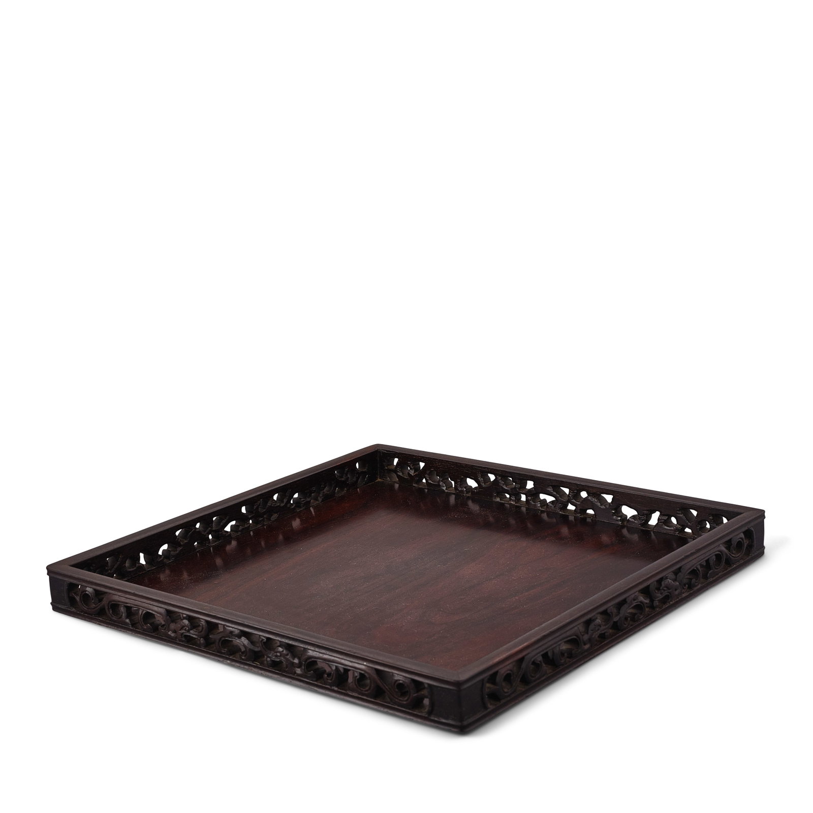 A ZITAN SQUARE TRAY WITH OPENWORK 'CHILONG' SIDES 19th century (1 of 1)