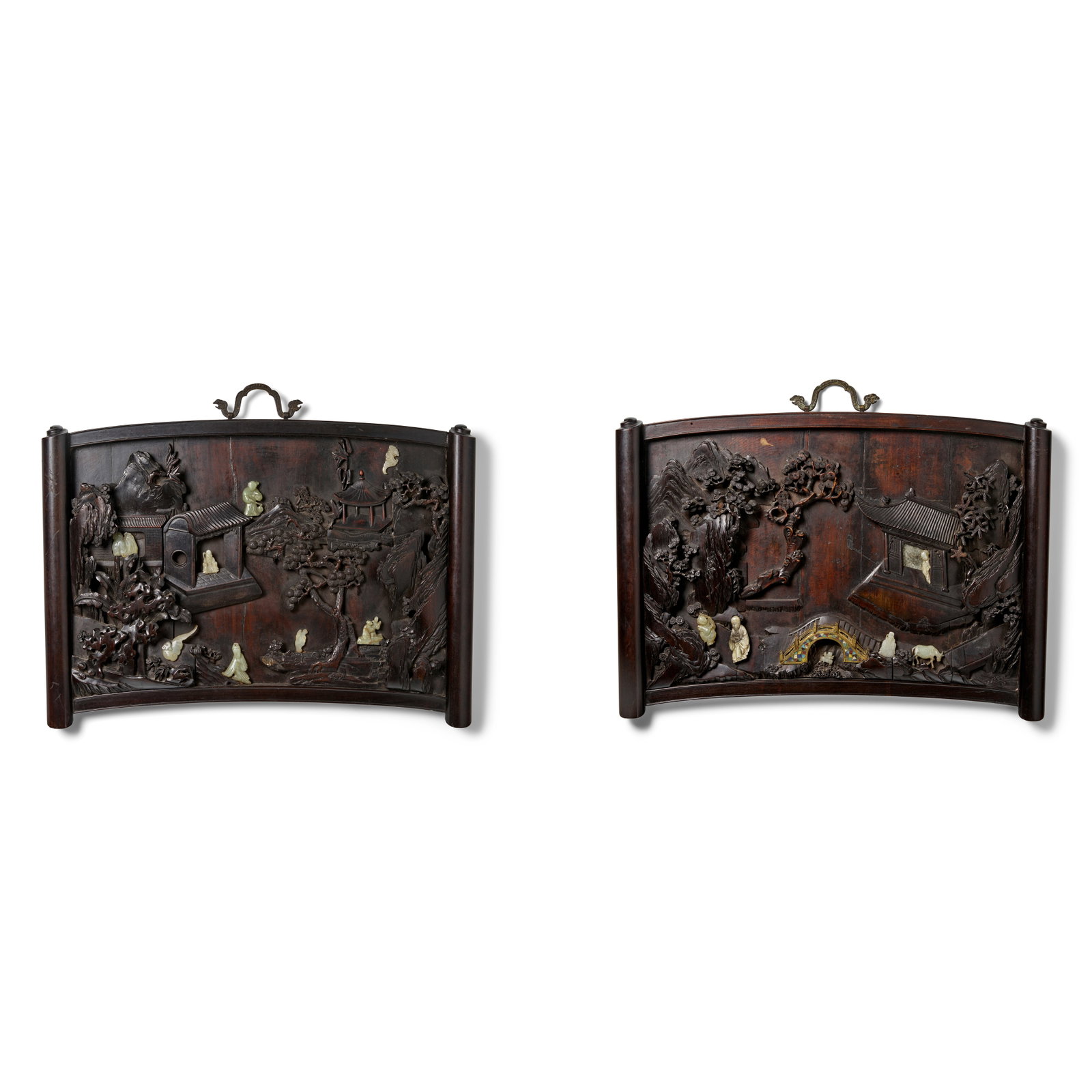 A PAIR OF ZITAN JADE-EMBELLISHED HANGING PANELS 19th century (2) (1 of 1)