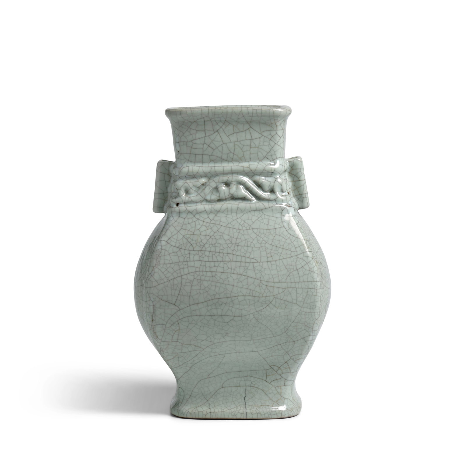 A RARE GE-TYPE MOULDED AND HANDLED VASE, HU Yongzheng six-character seal mark and of the period (1 of 1)