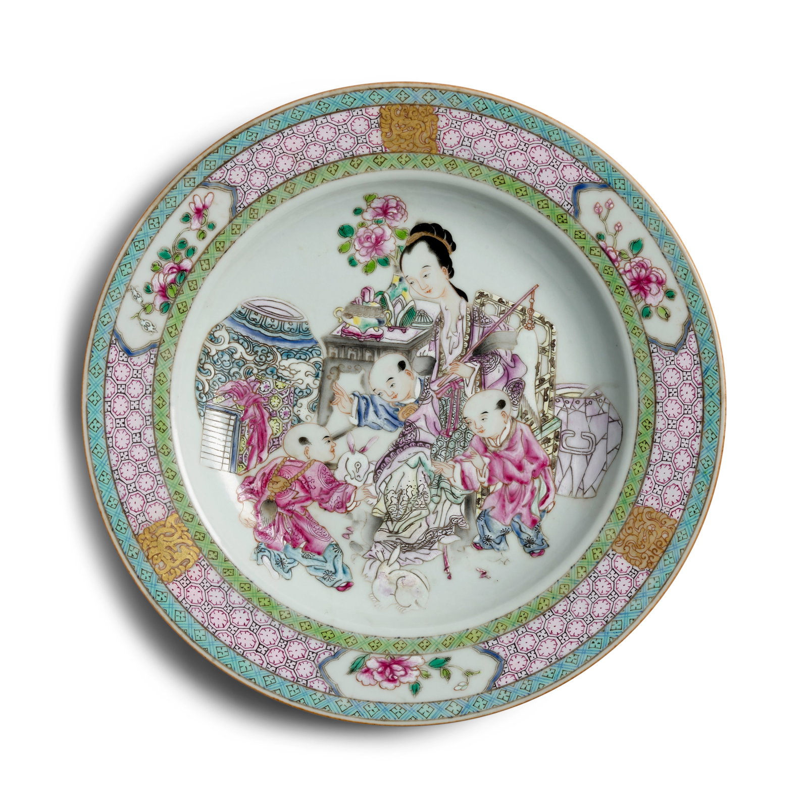 A FAMILLE-ROSE RUBY-BACK 'LADY AND BOYS' DISH Yongzheng period (gray box) (1 of 1)