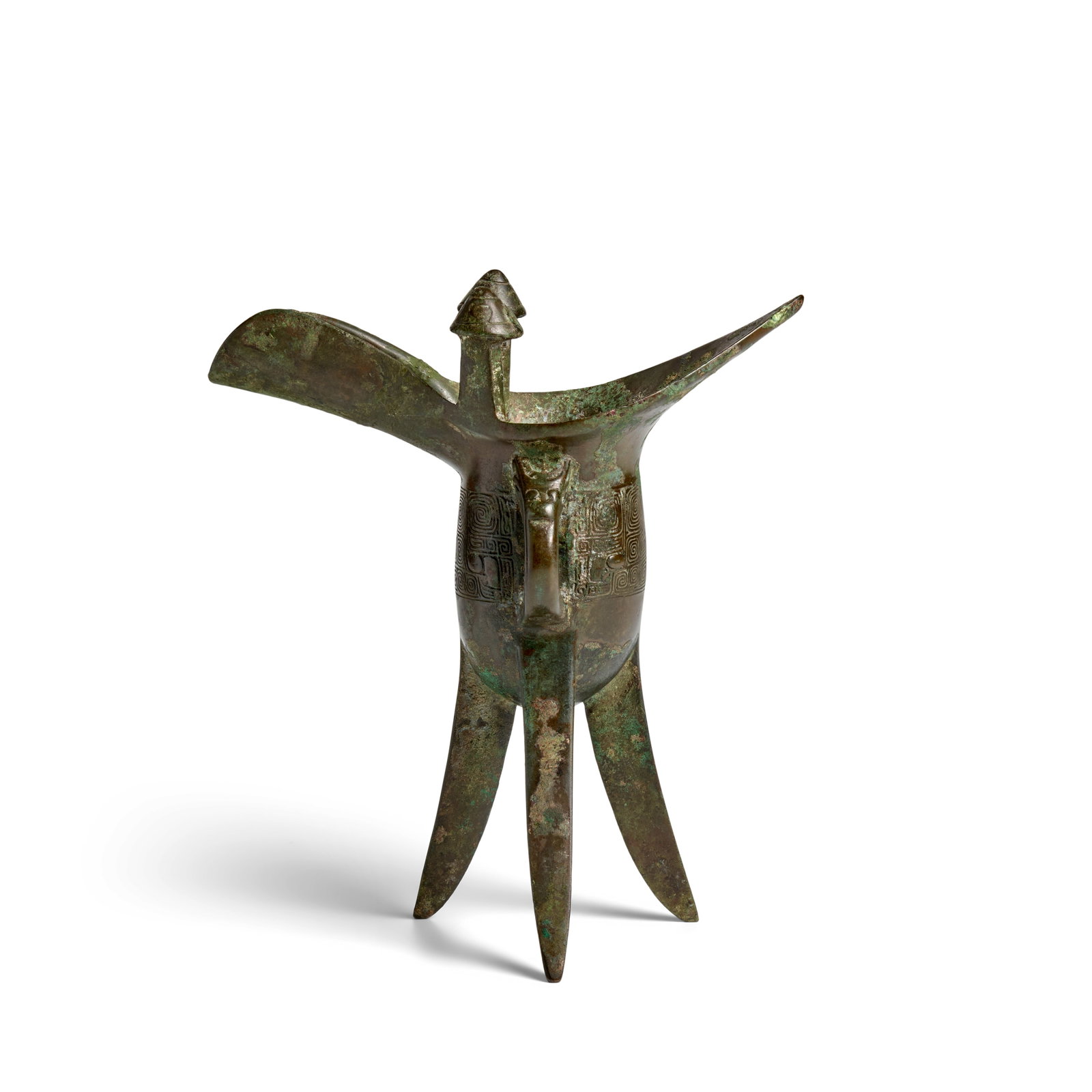 AN ARCHAIC BRONZE LIBATION WINE CUP, JUE Late Shang Dynasty, with a cast inscription zu gui (1 of 1)