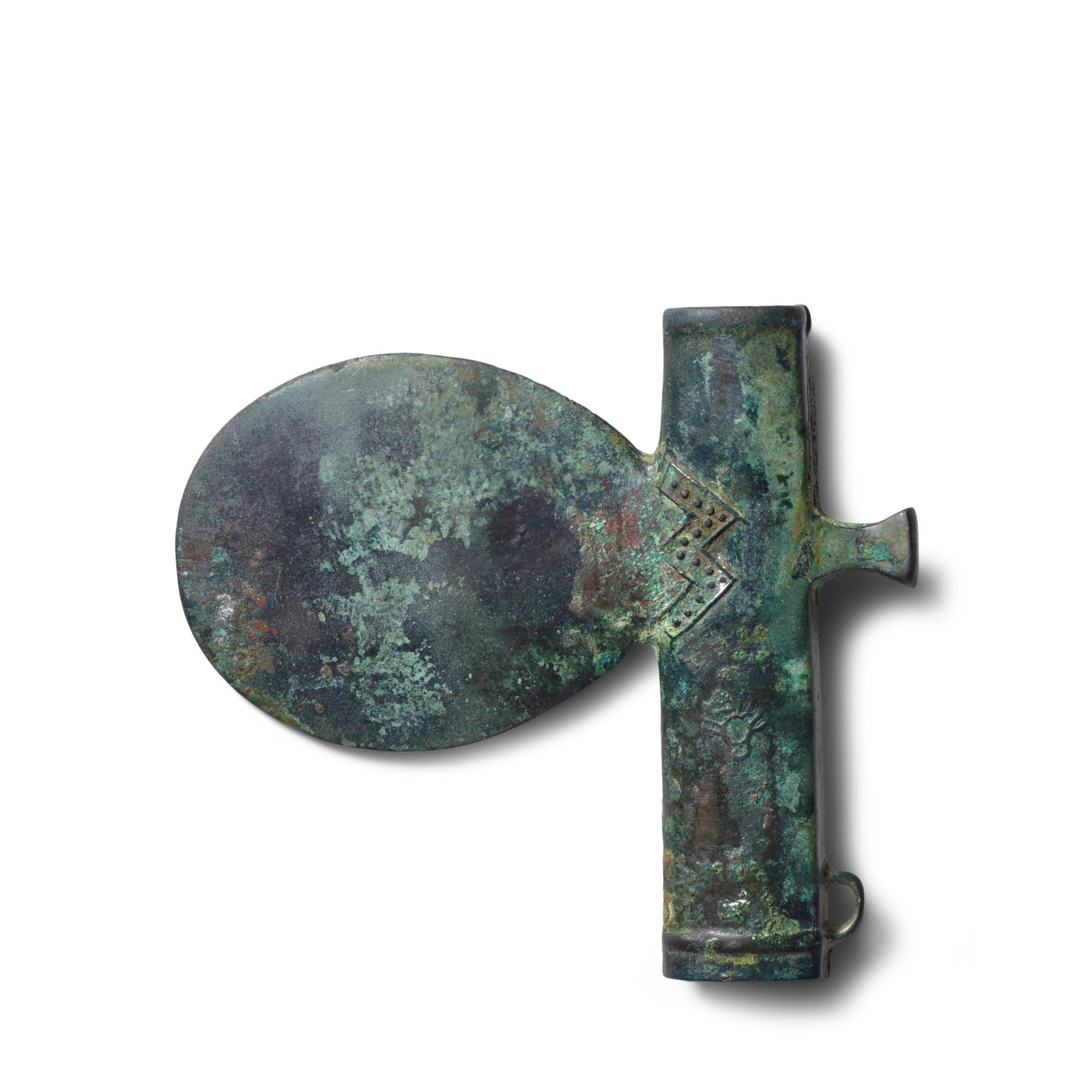 AN ARCHAIC BRONZE CEREMONIAL AXE, YUE Late Shang Dynasty (brocade fitted box) (1 of 1)