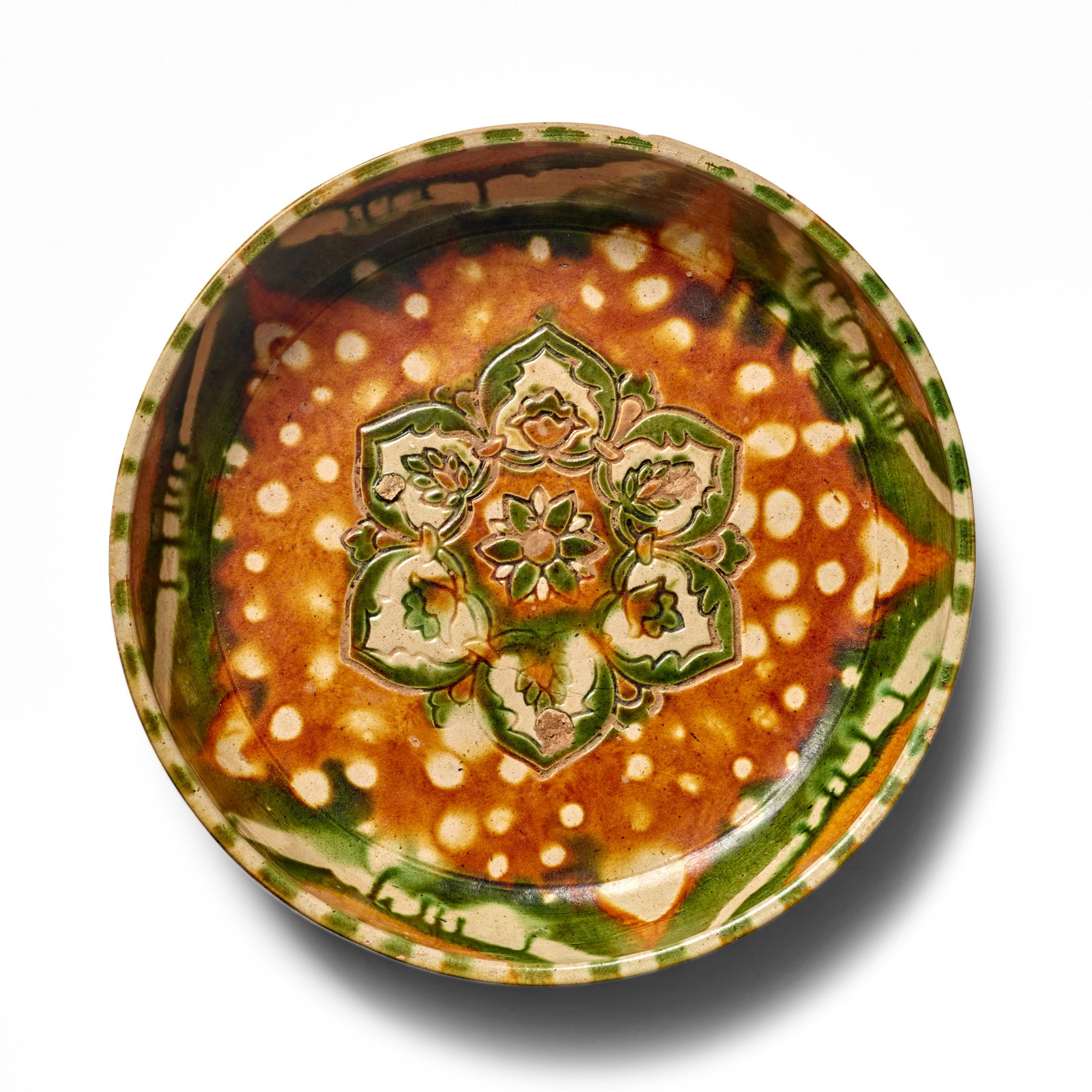 A SANCAI-GLAZED POTTERY SHALLOW BOWL Tang Dynasty (1 of 1)