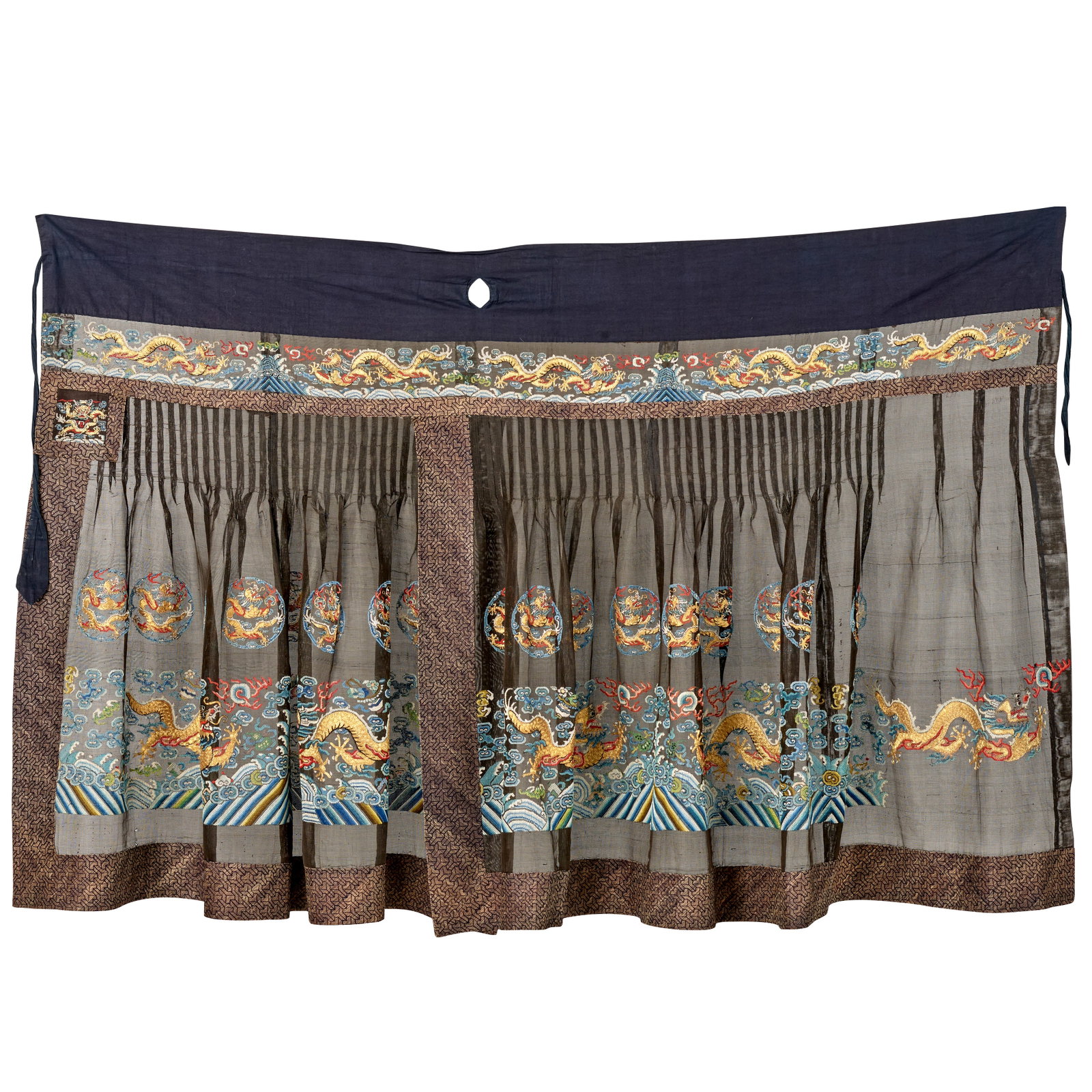 A MIDNIGHT-BLUE EMBROIDERED GAUZE COURT SKIRT, CHAO QUN 19th century (1 of 1)