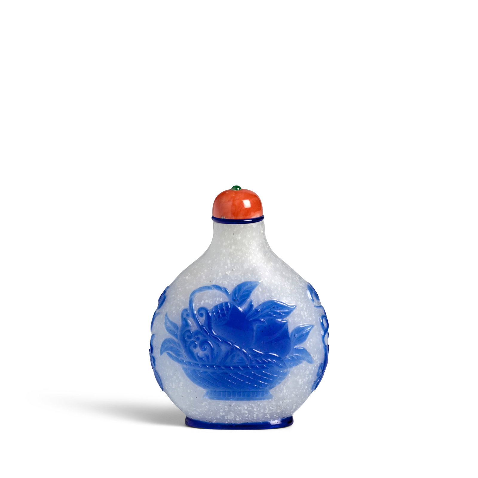 A BLUE GLASS OVERLAY 'ABUNDANCES' SNUFF BOTTLE 1820-1880 (1 of 1)