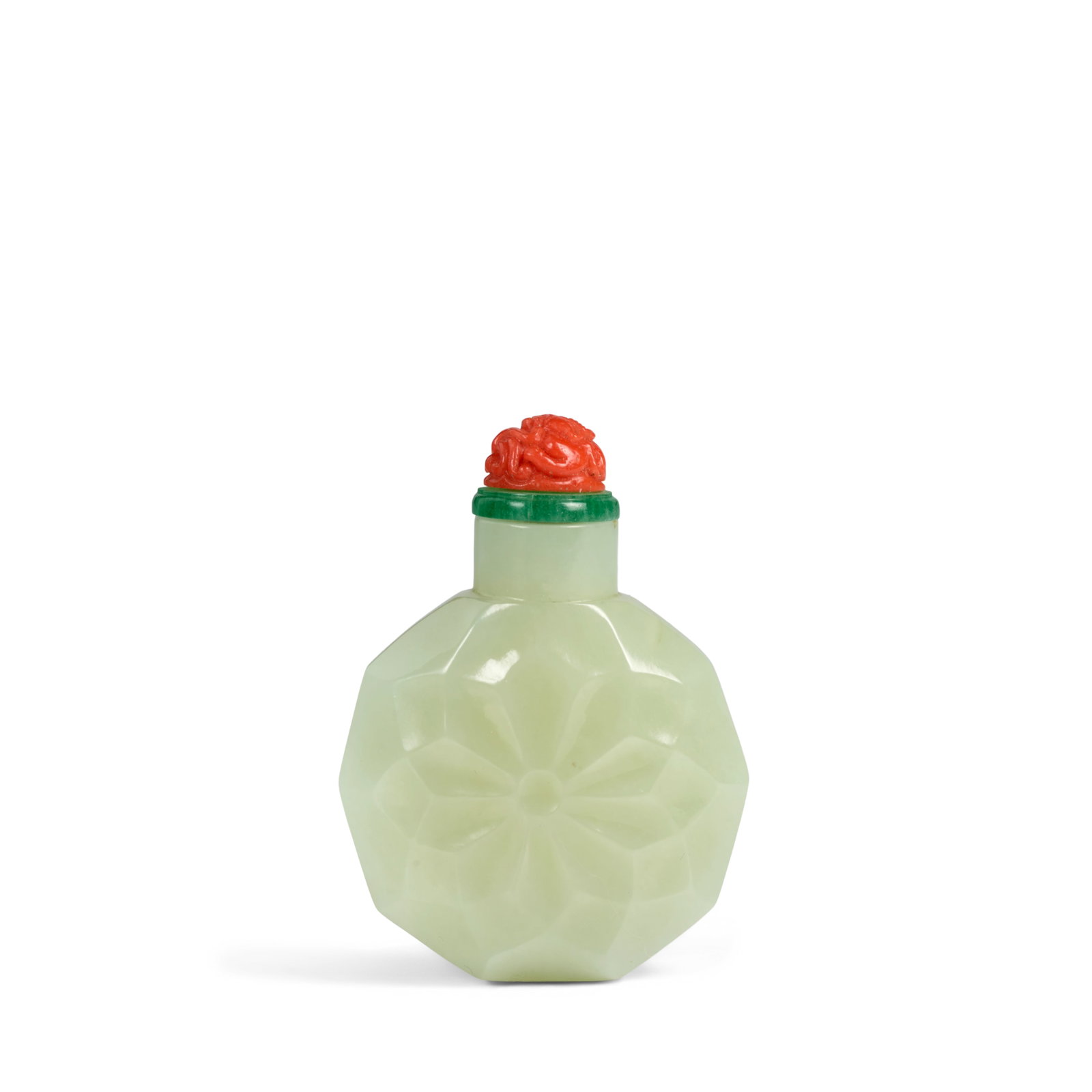 A RARE DECAGONAL FACETED CELADON JADE SNUFF BOTTLE 1740-1820 (1 of 1)