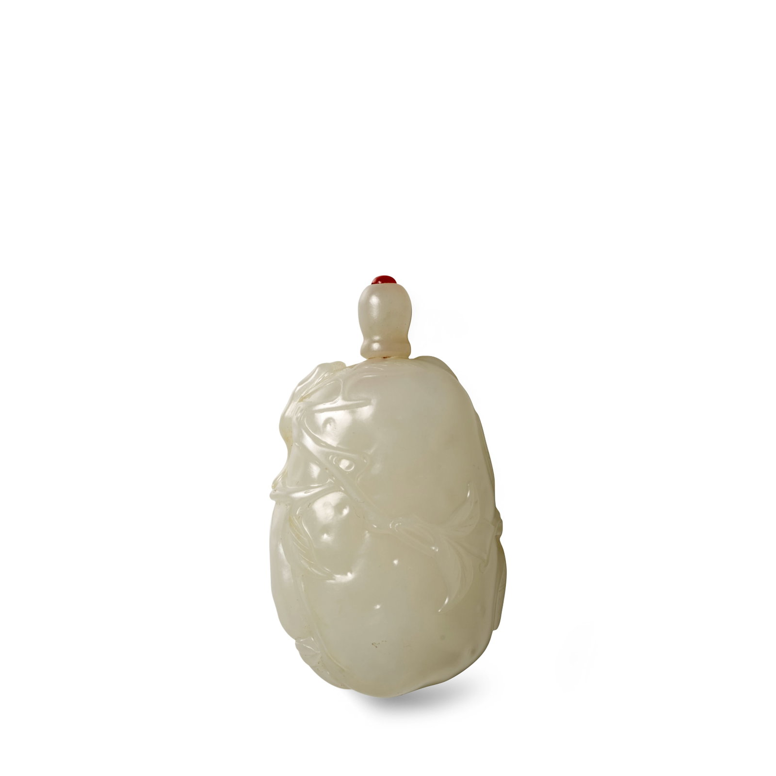 A CARVED WHITE JADE 'GOURD AND BUTTERFLY' SNUFF BOTTLE 1820-1880 (1 of 1)