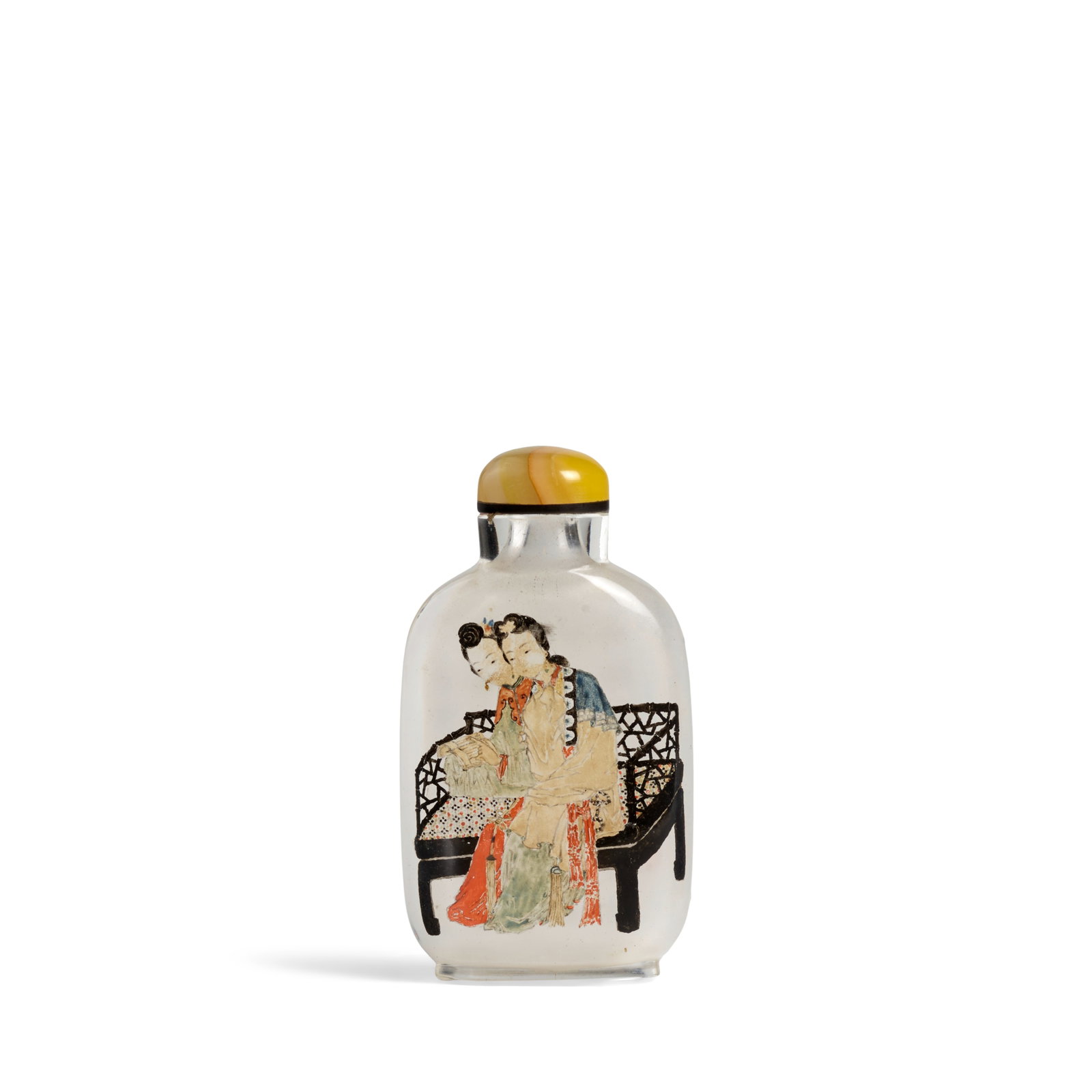 A FINE INSIDE PAINTED CRYSTAL 'QIAO SISTERS' SNUFF BOTTLE Signed Ma Shaoxuan, dated renyin year,...: A FINE INSIDE PAINTED CRYSTAL 'QIAO SISTERS' SNUFF BOTTLE Signed Ma Shaoxuan, dated renyin year, mid-summer and corresponding to 1902 Of rectangular form tapering to a cylindrical neck, straight mouth
