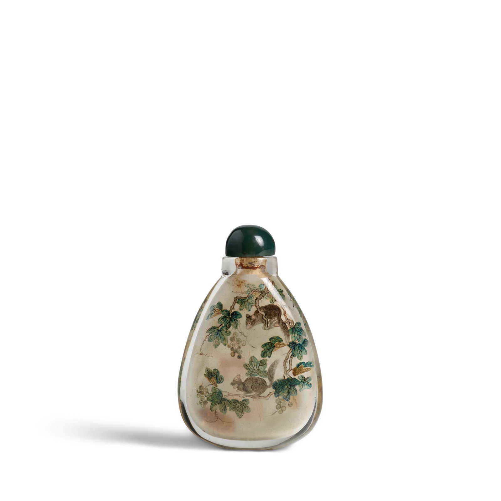 AN INSIDE PAINTED ROCK CRYSTAL SNUFF BOTTLE By Ye Zhongsan, dated dingyou year, mid-winter, corr...: AN INSIDE PAINTED ROCK CRYSTAL SNUFF BOTTLE By Ye Zhongsan, dated dingyou year, mid-winter, corresponding to 1897 Of flattened teardrop shape tapering to a short, oval neck, straight lip and small mou