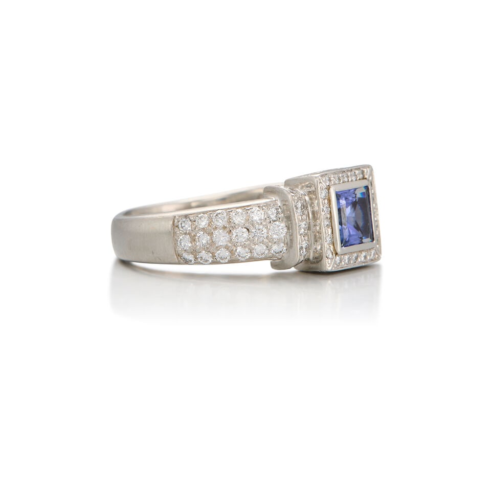 PLATINUM, TANZANITE AND DIAMOND RING - 2